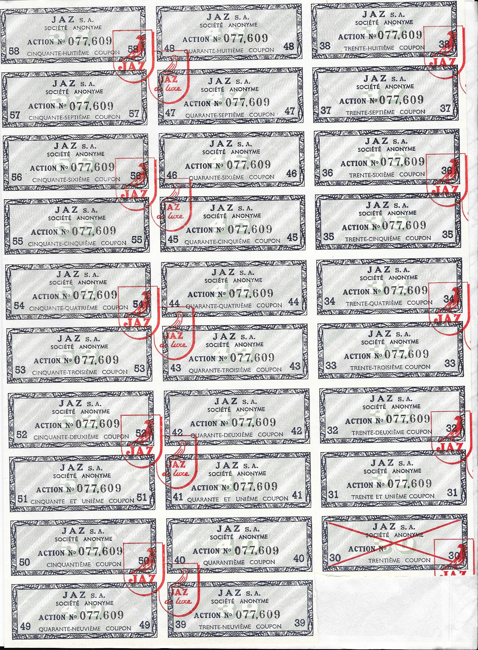 Jaz Action 50 Francs coupons