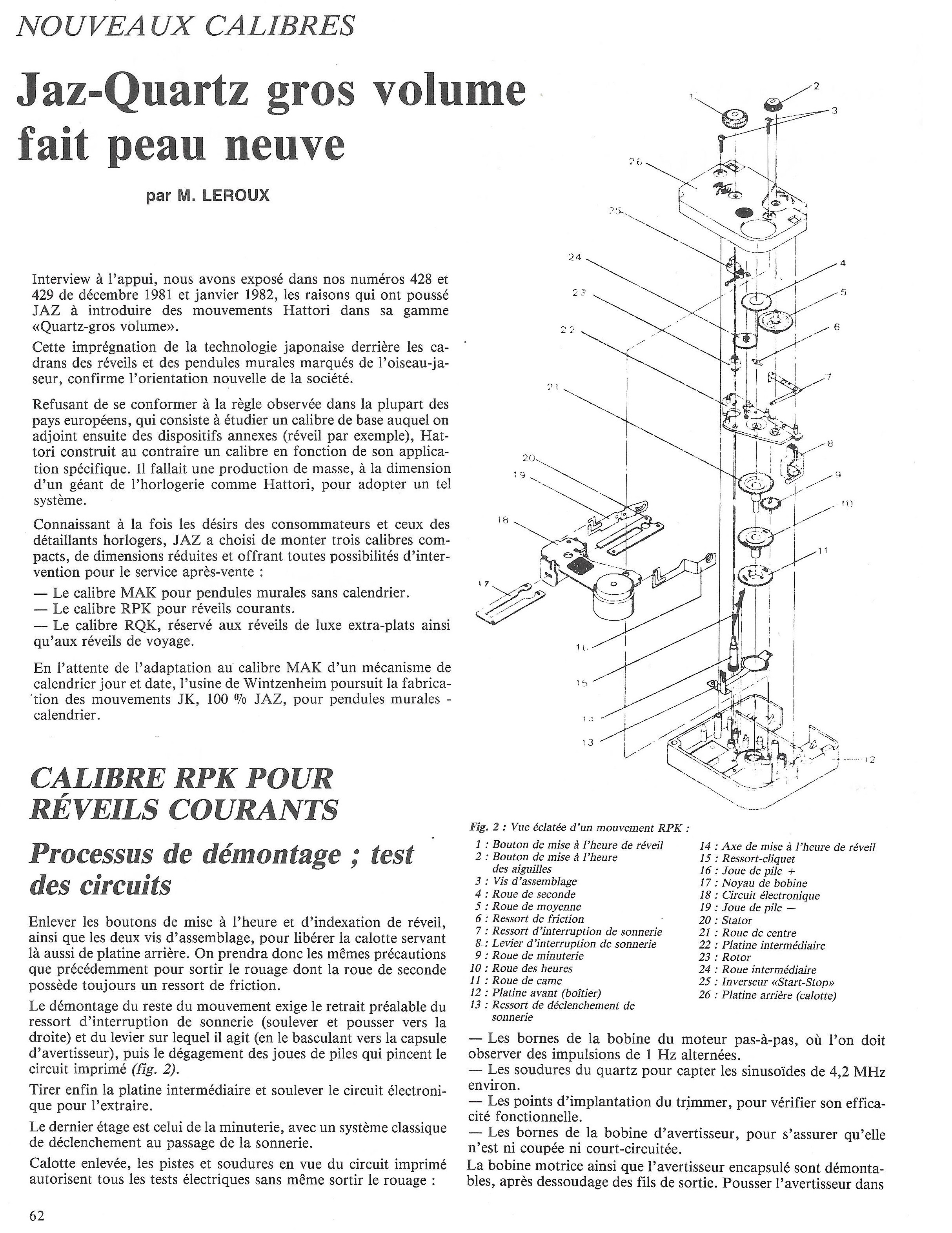 calibre RPK La France Horlogère n°375 Février 1977 page 61&amp; 62 montage