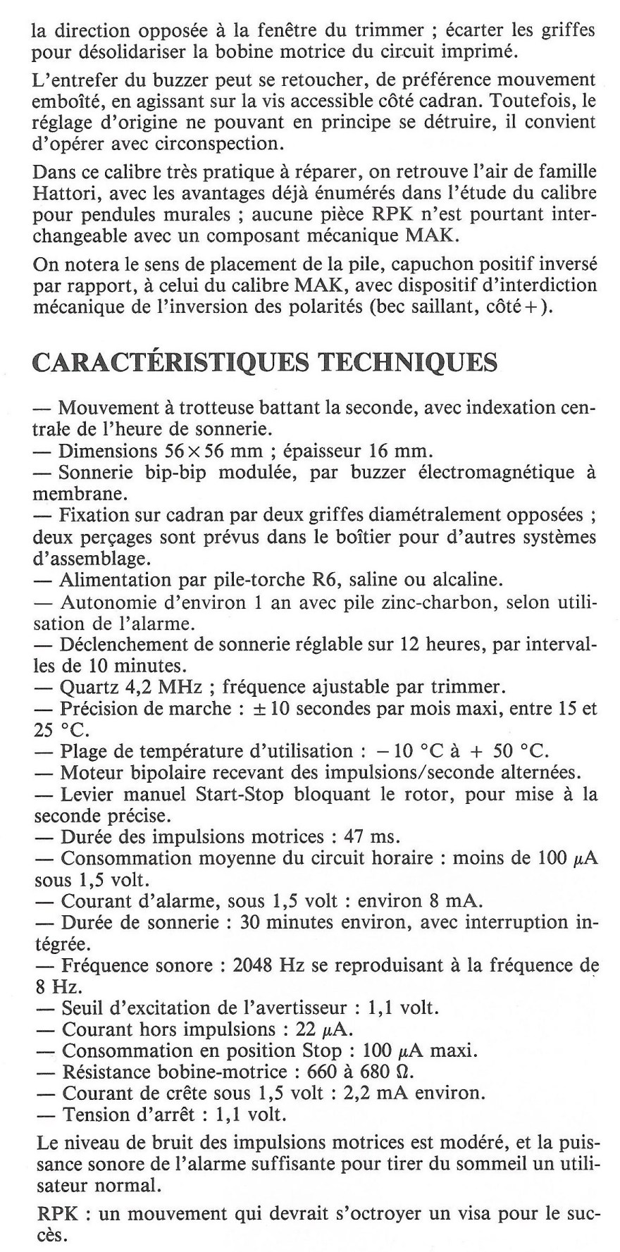 calibre RPK La France Horlogère n°375 Février 1977 page 63