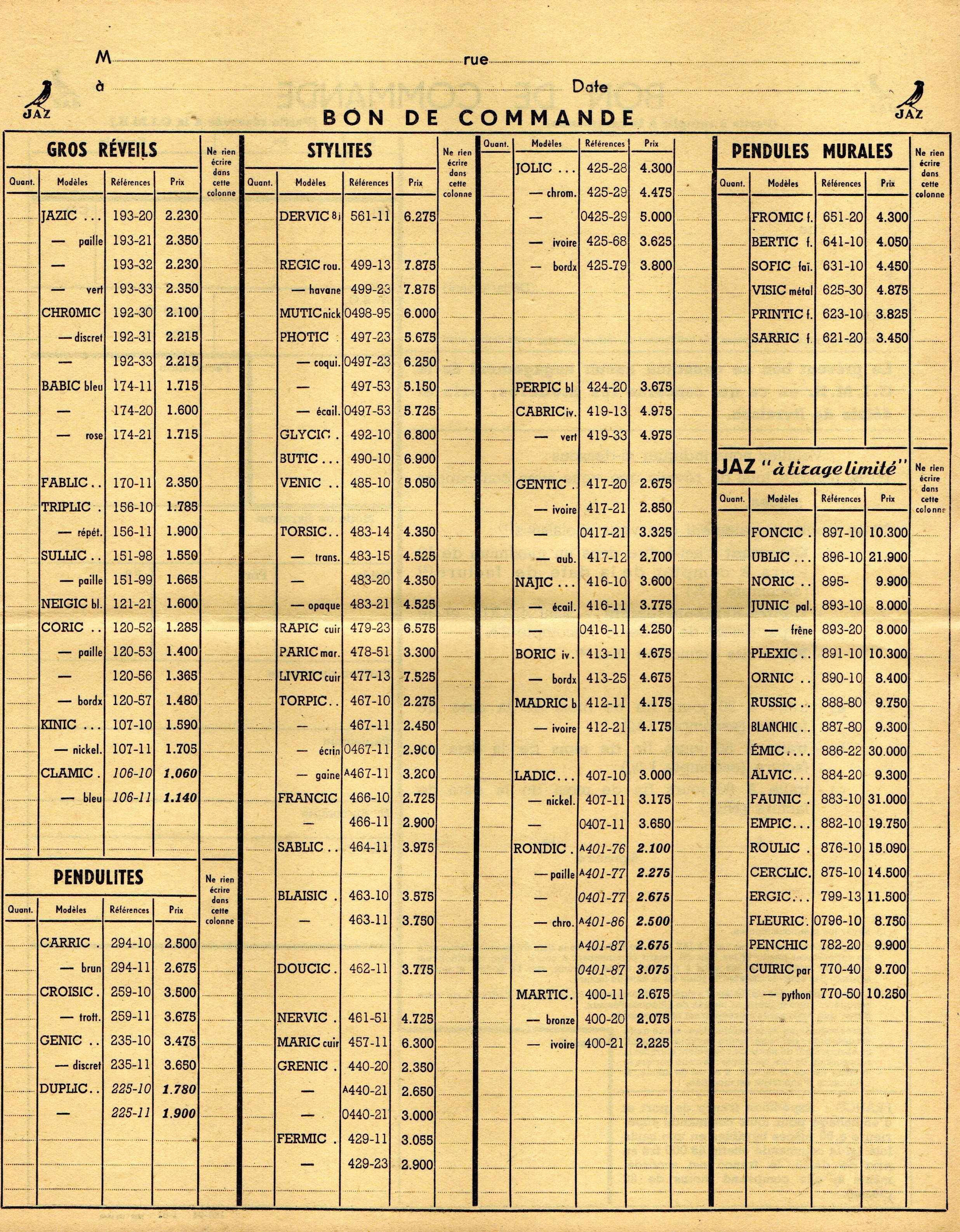 1950 bon de commande tarif FA 50