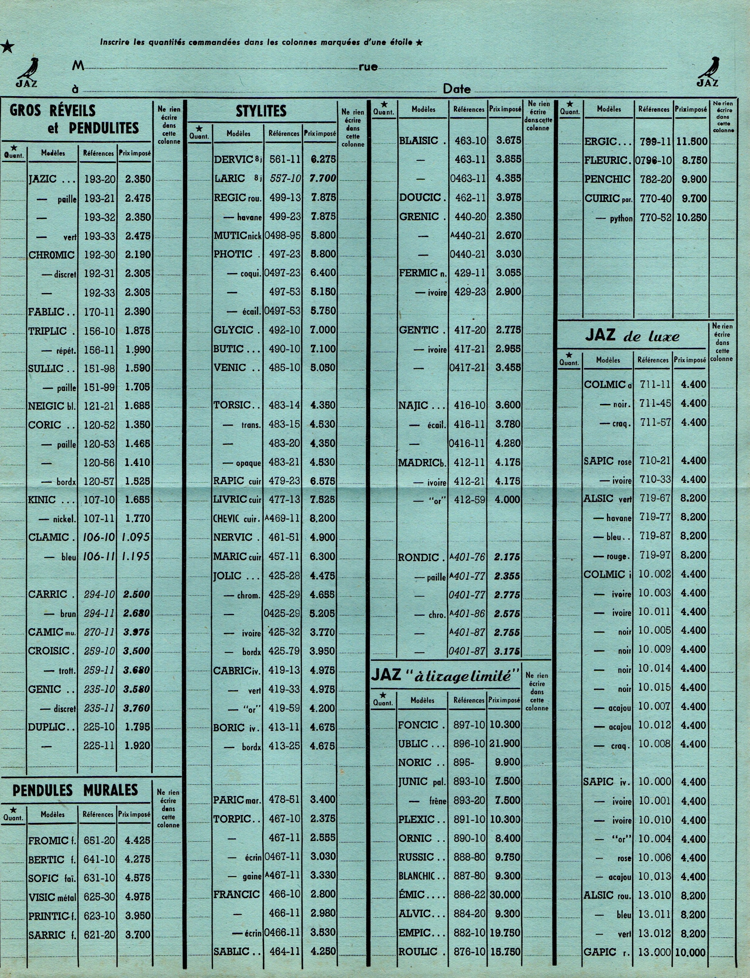 1951 bon de commande tarif FA 51 mai 1951