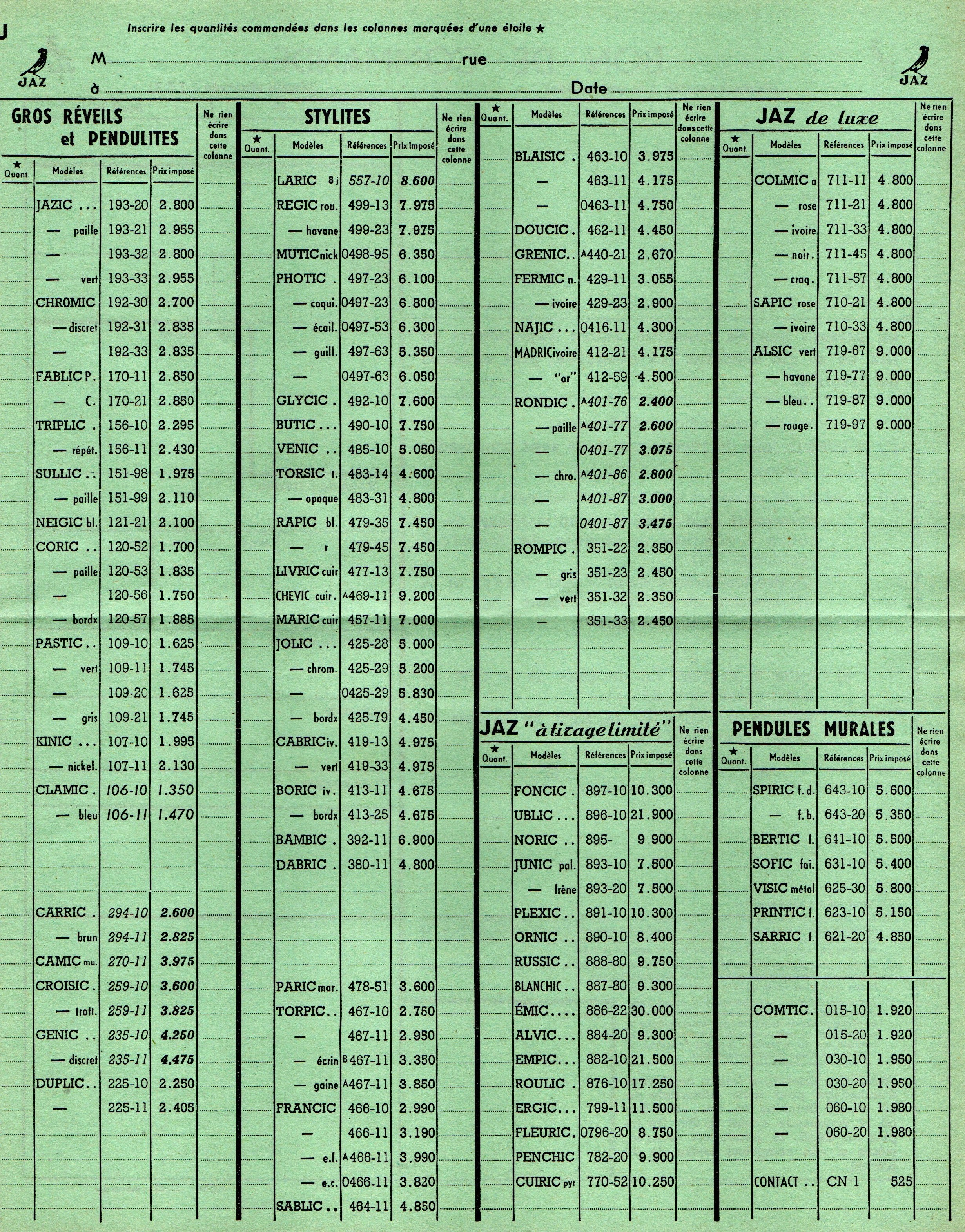 1951 bon de commande tarif FC 51 Novembre 1951 page 2