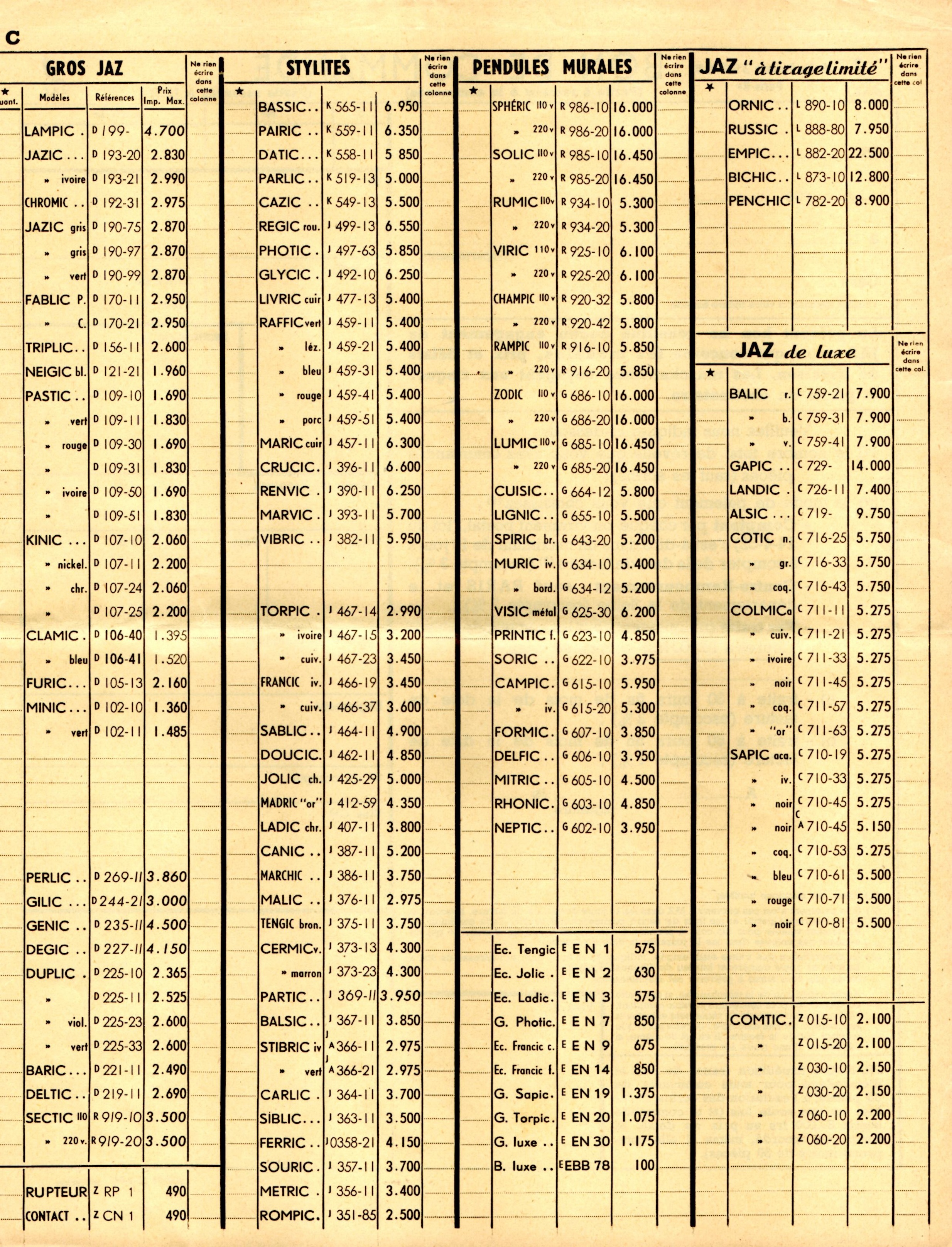 1954 bon de commande du tarif FA 54 avril 1954 jpg