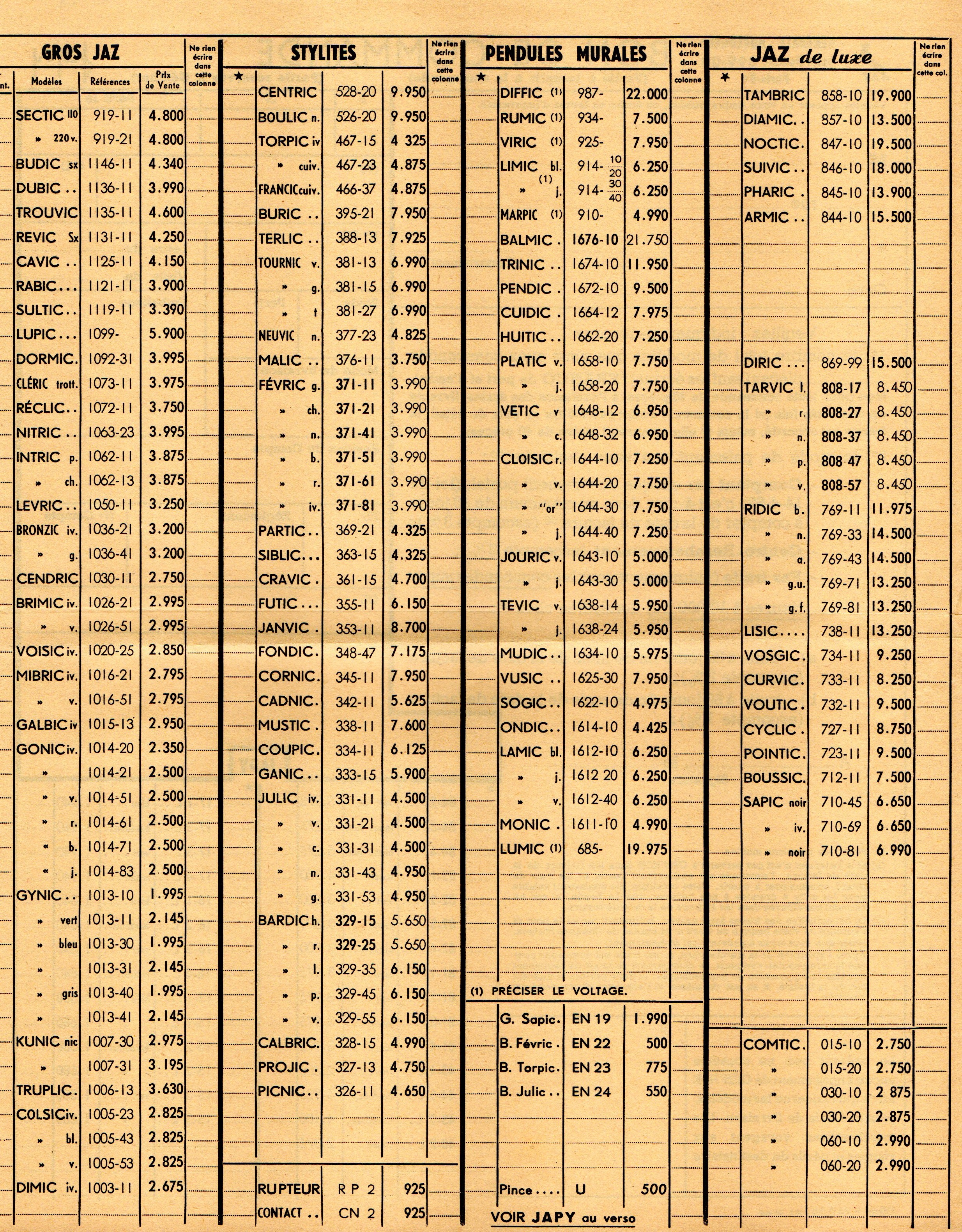 1954 bon de commande du tarif FA 54 octobre 1954 page J (2)