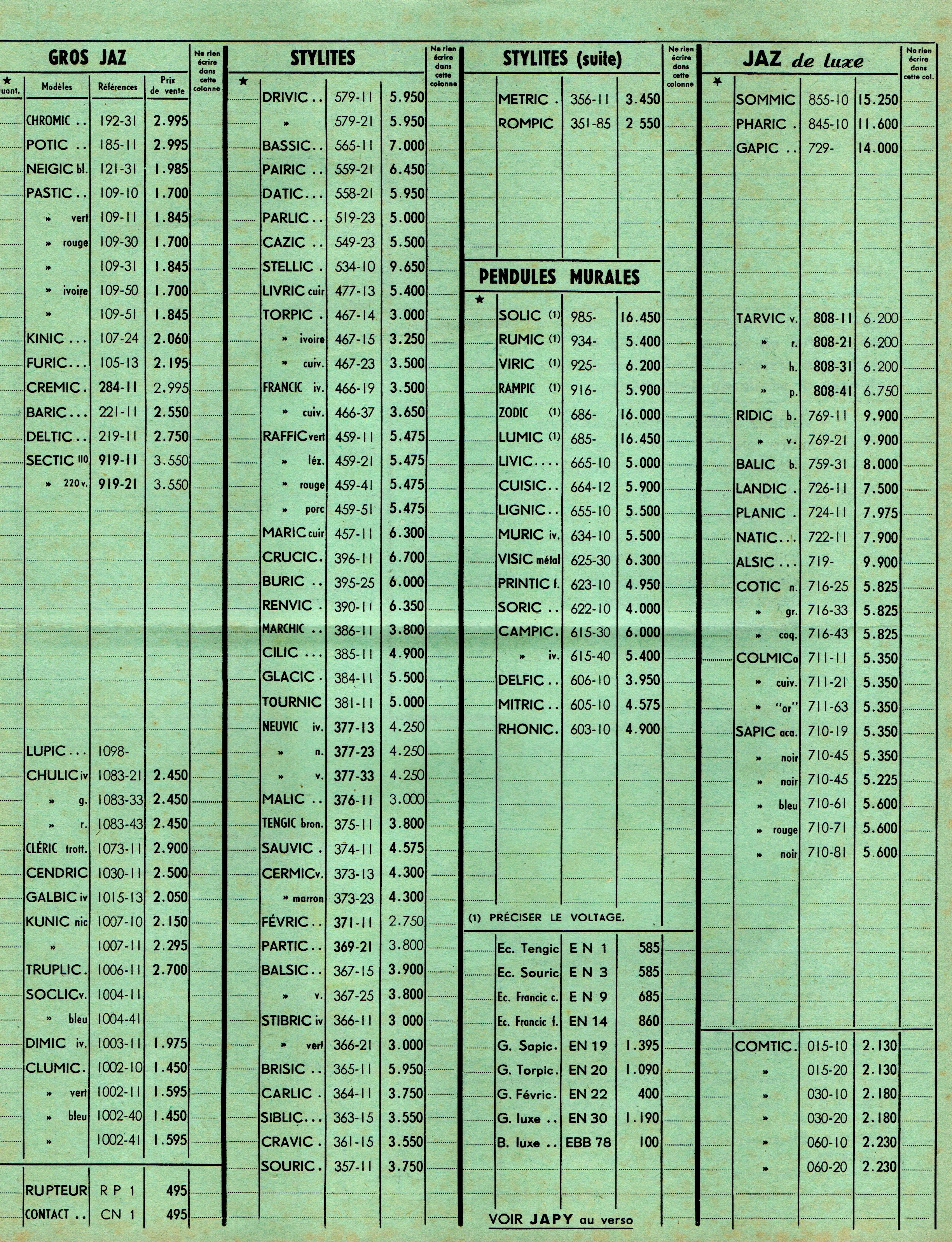 1955 bon de commande Tarif FB 55 octobre 1955 page J