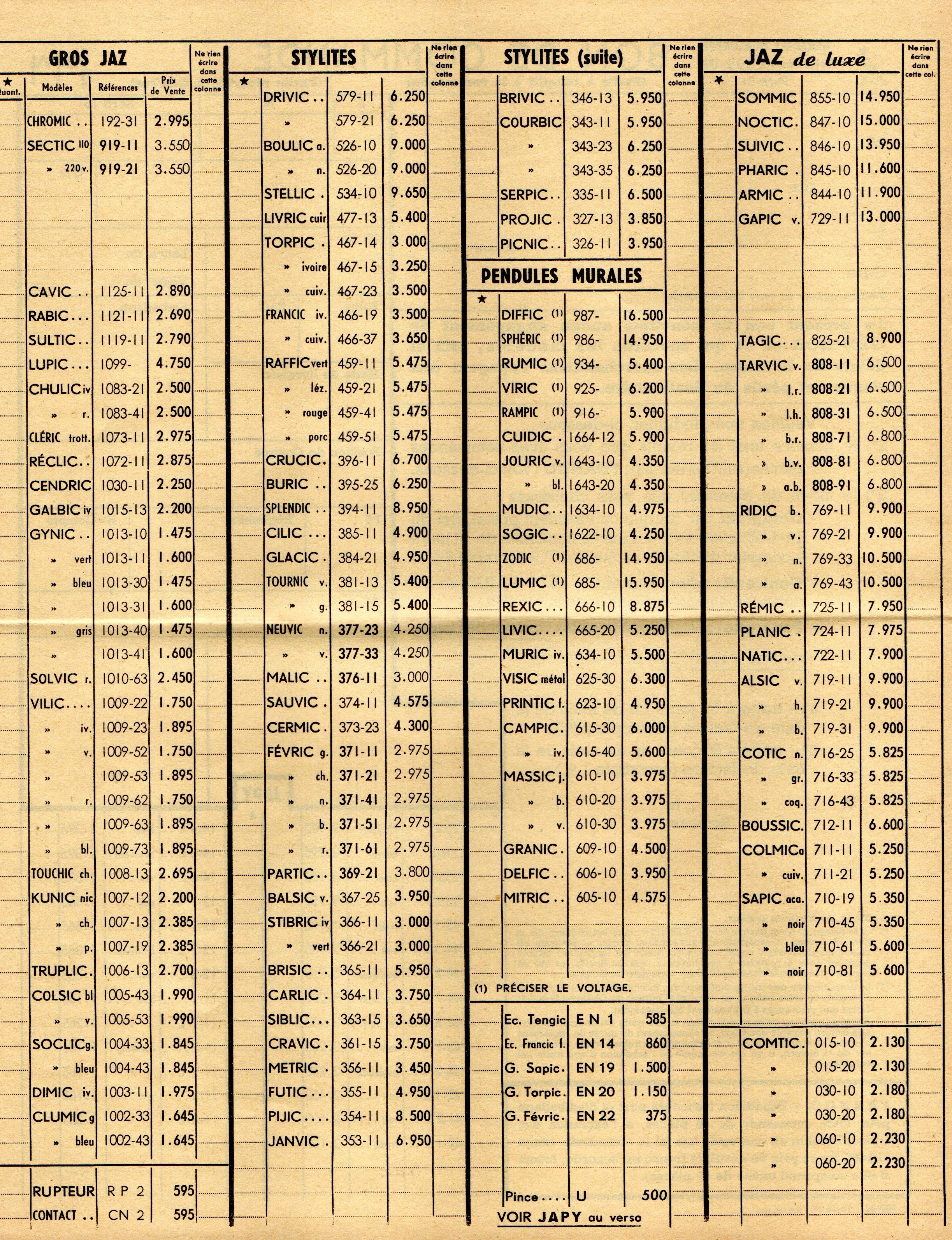 1956 bon de commande Tarif FA 56 page 2
