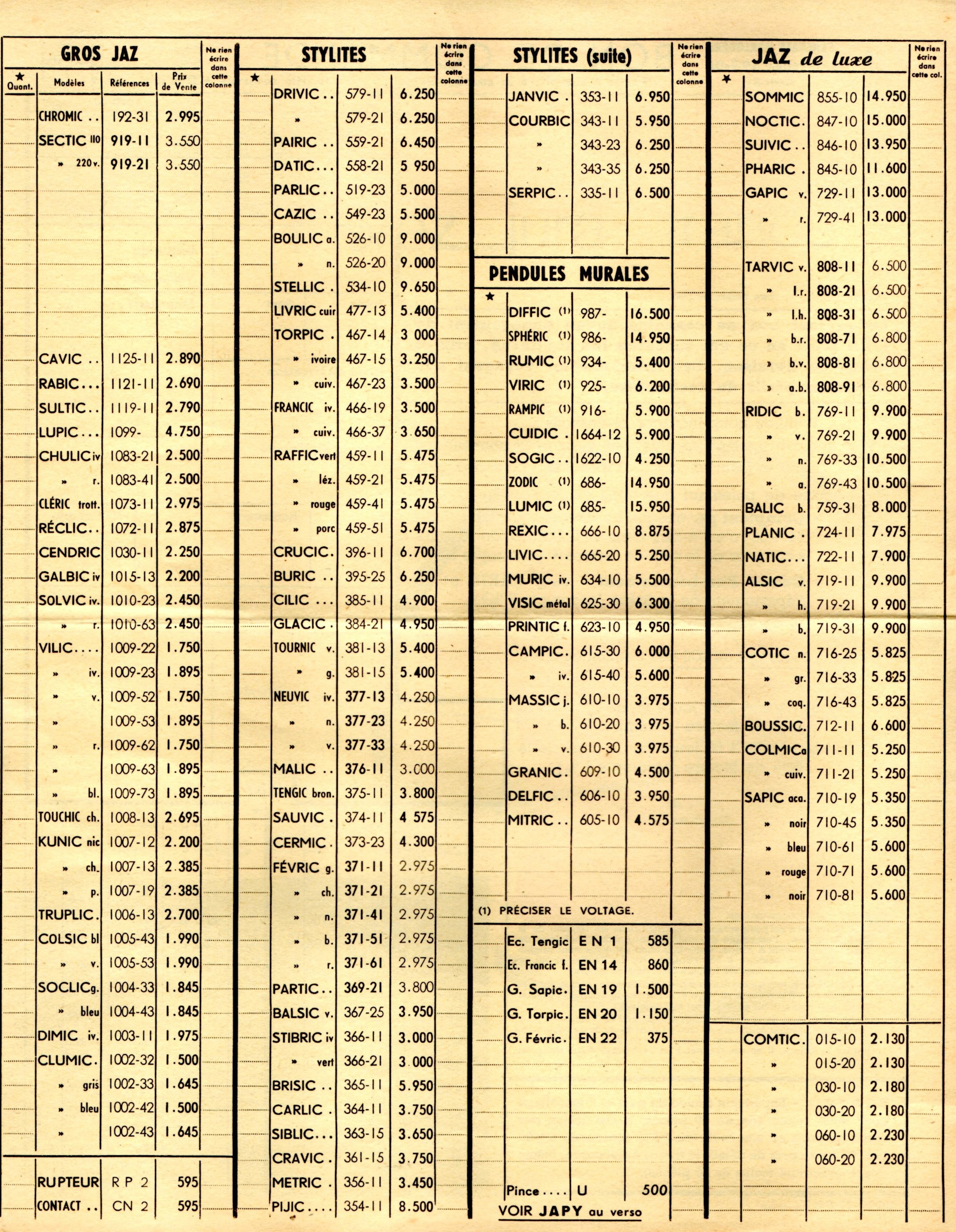 1956 bon de commande tarif FA 56 page c