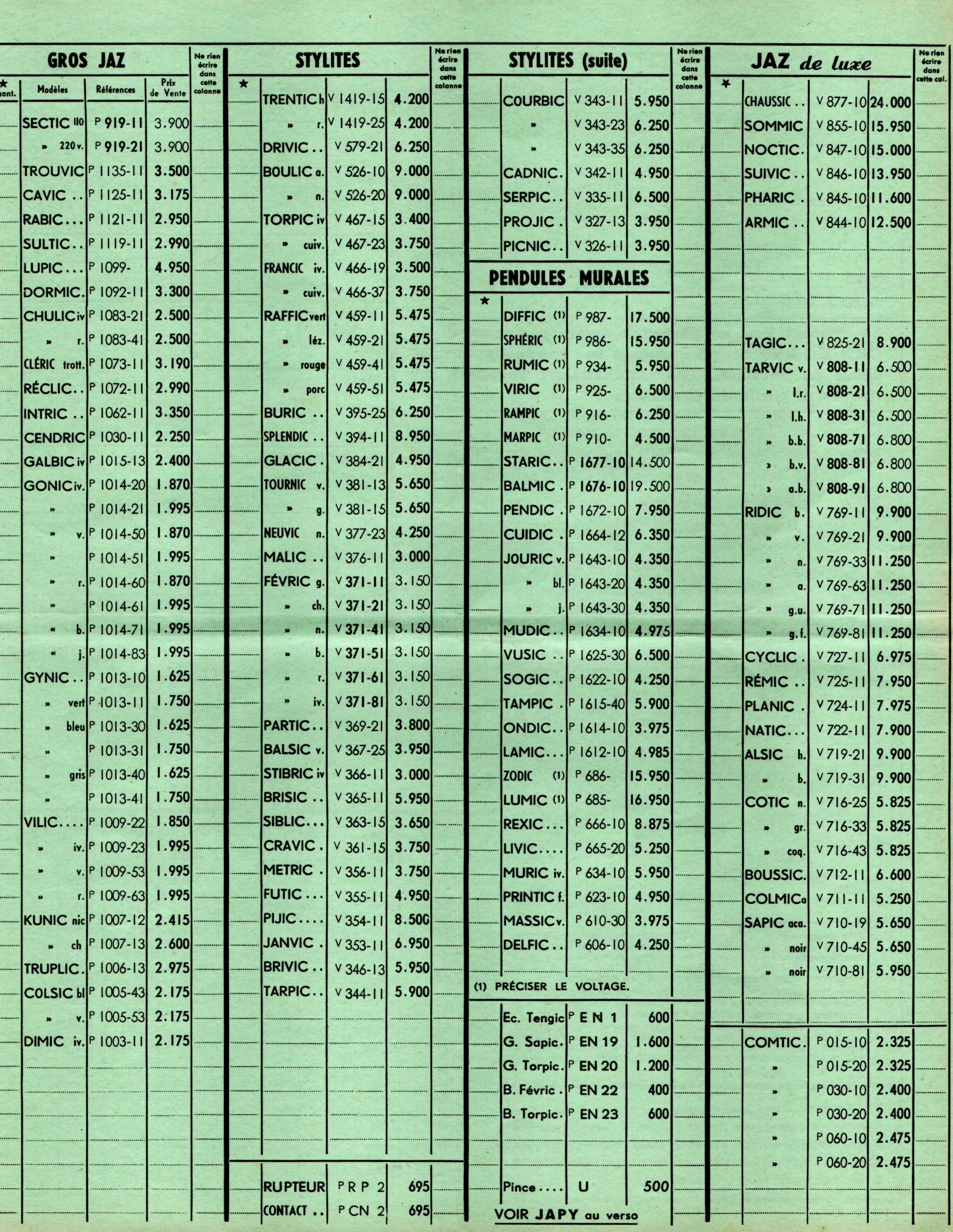 1957 bon de commande tarif FA Mars 1957 page t