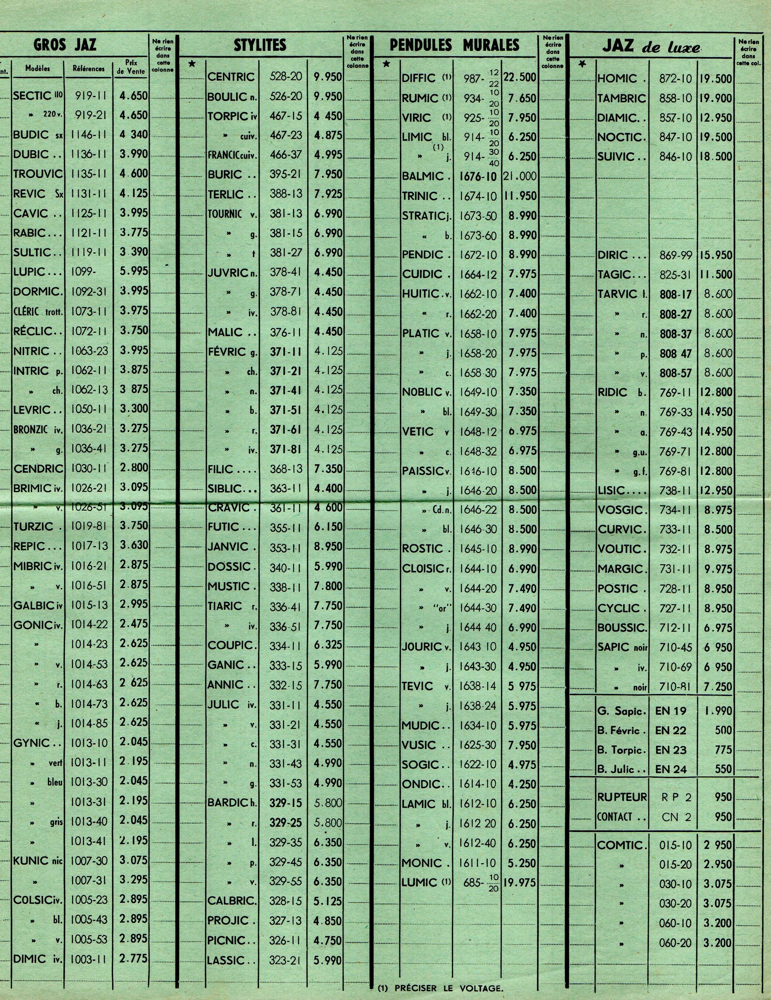 1959 bon de commande du tarif FA 59 Janvier 1959 page 2
