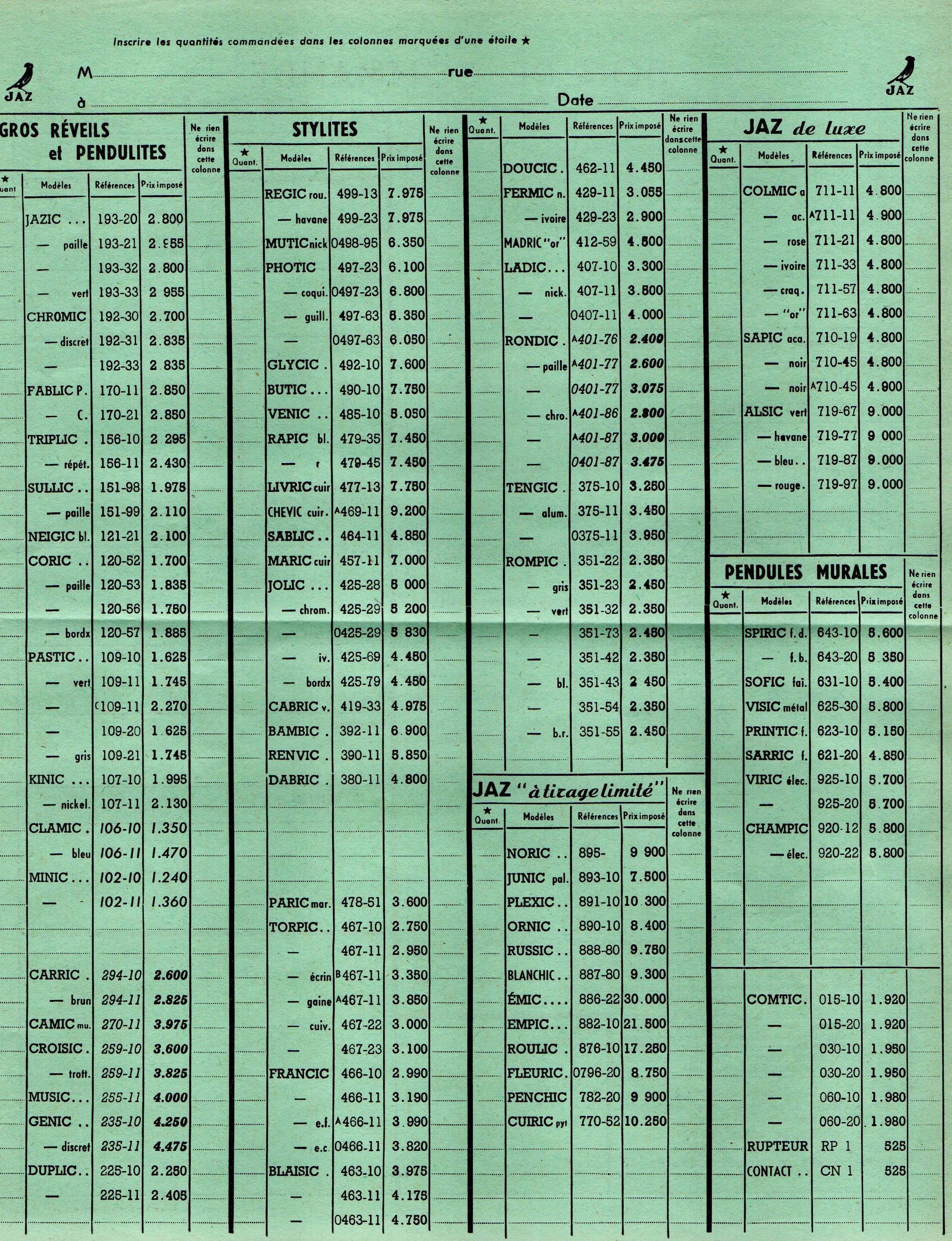 1959 bon de commande du tarif FA 59 Janvier 1959 page 3