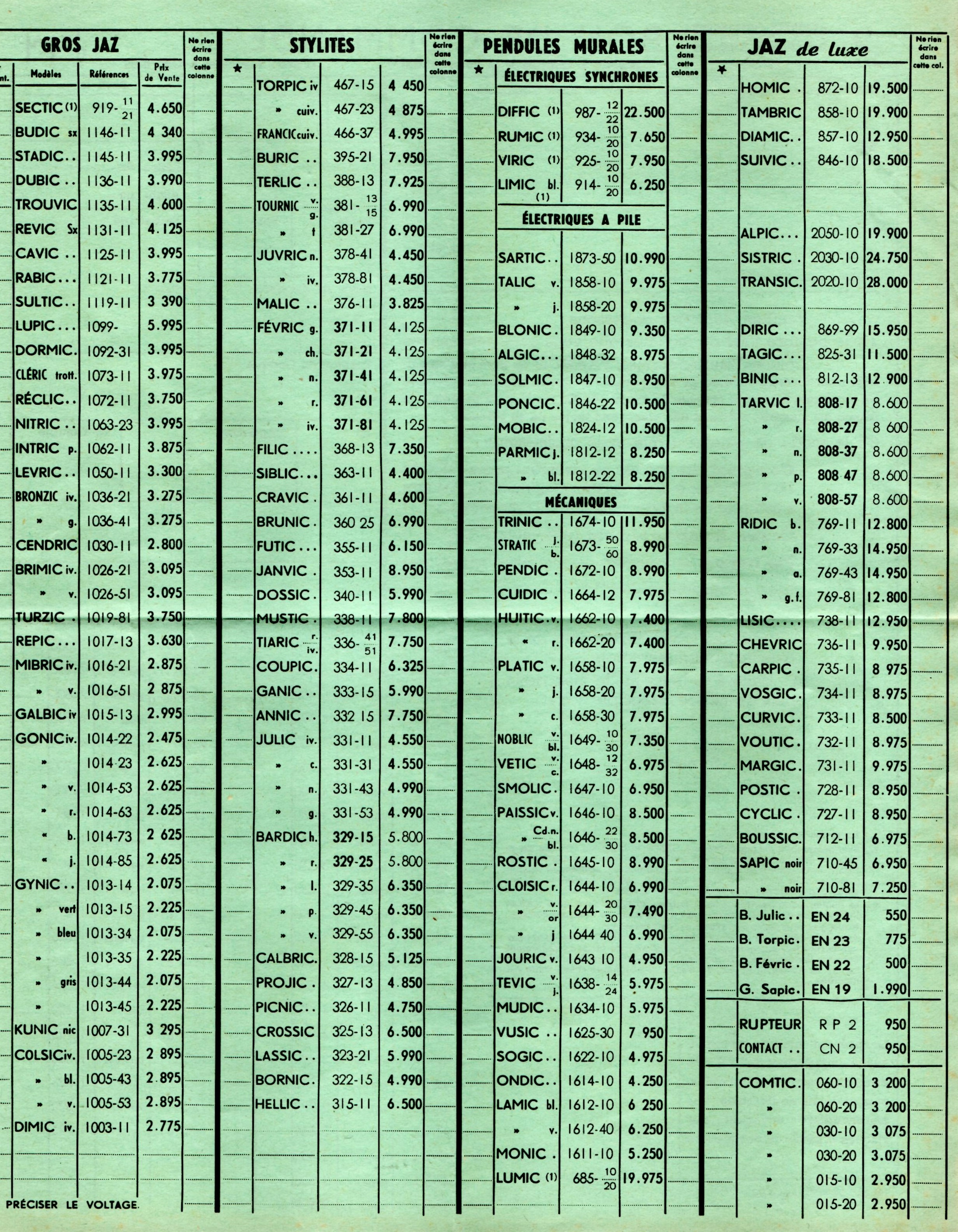 1959 bon de commande du tarif FA 59 page 2 juillet 1959
