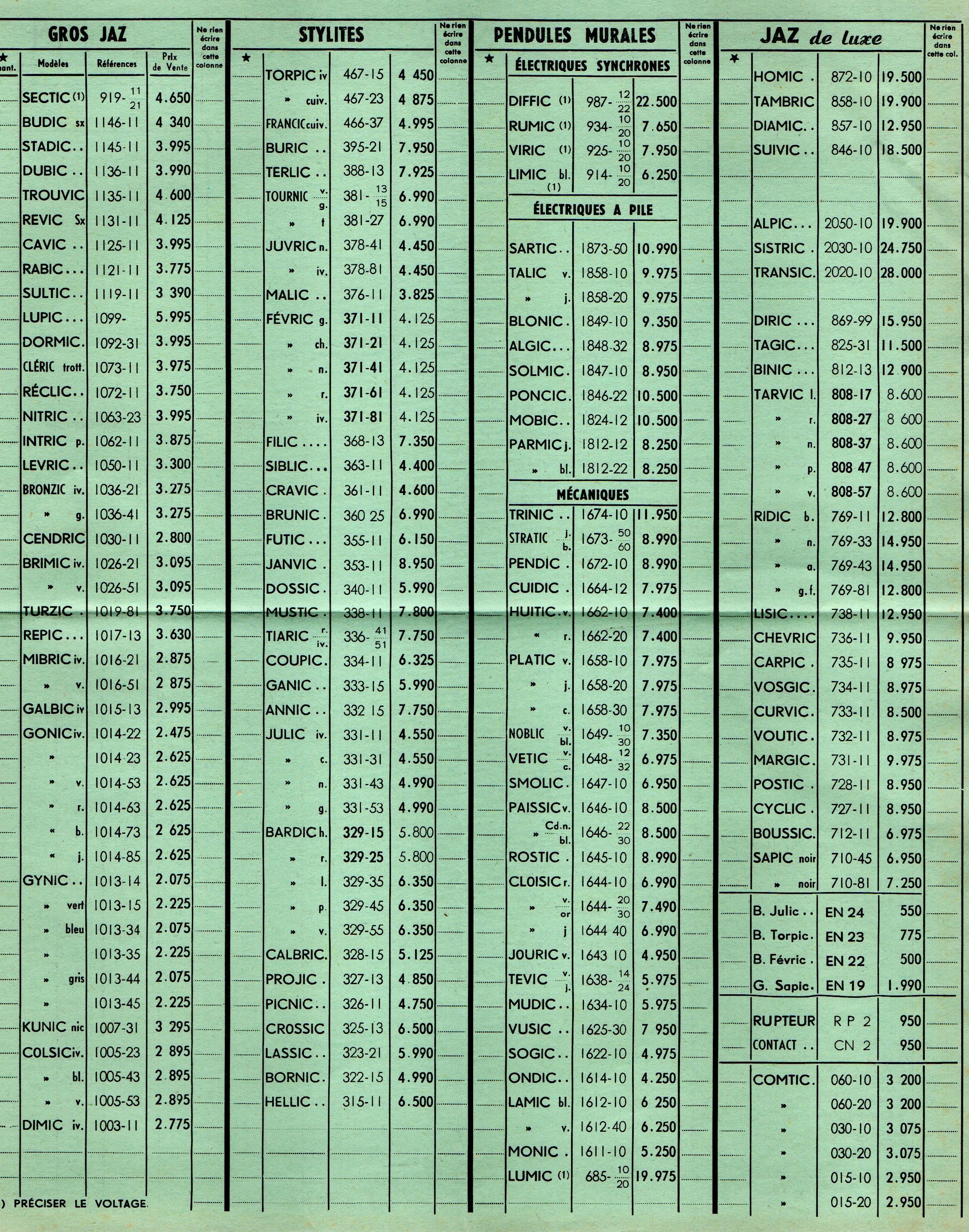 1959 bon de commande du tarif FB 59 page 2 juillet 1959