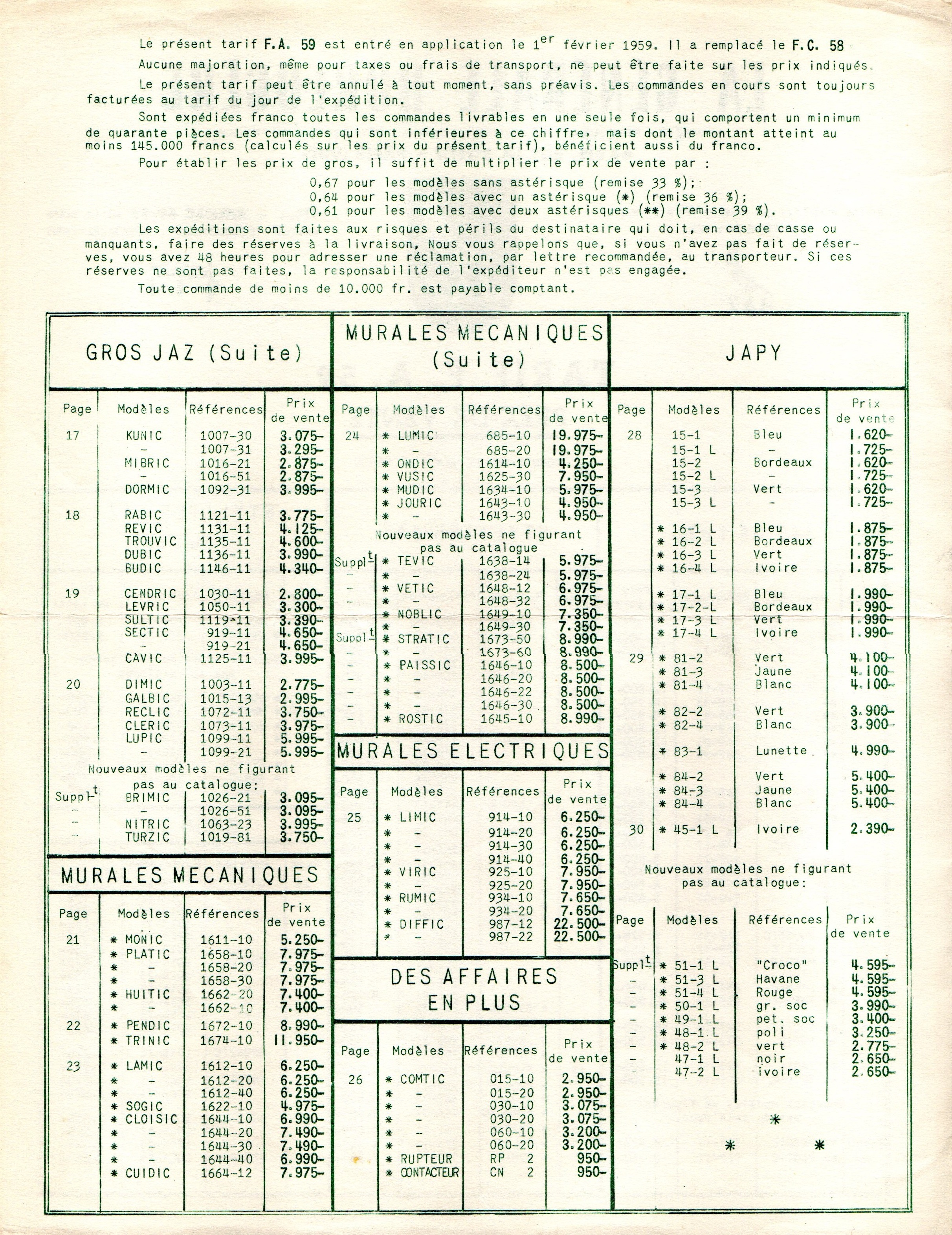 1959 tarif FA page 2