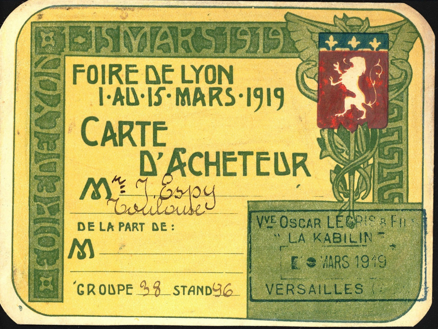 1919 carte d'acheteur