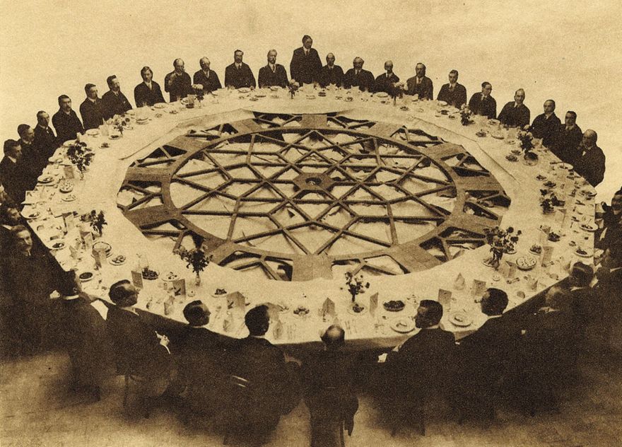 Guests lunch around one of the 25ft-diameter Liver Building clock dials before its installation